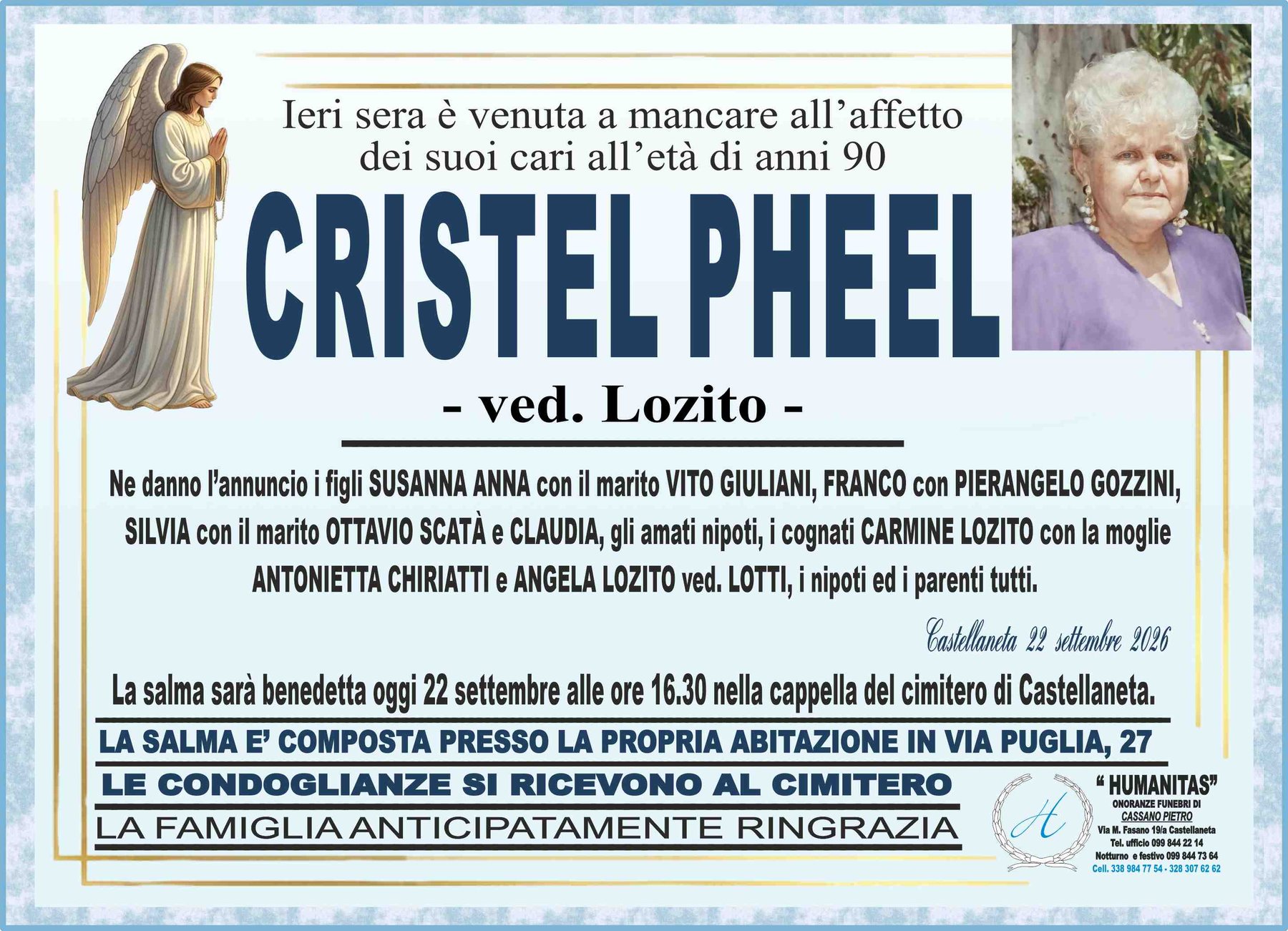 Manifesto funebre di Christel Pehl