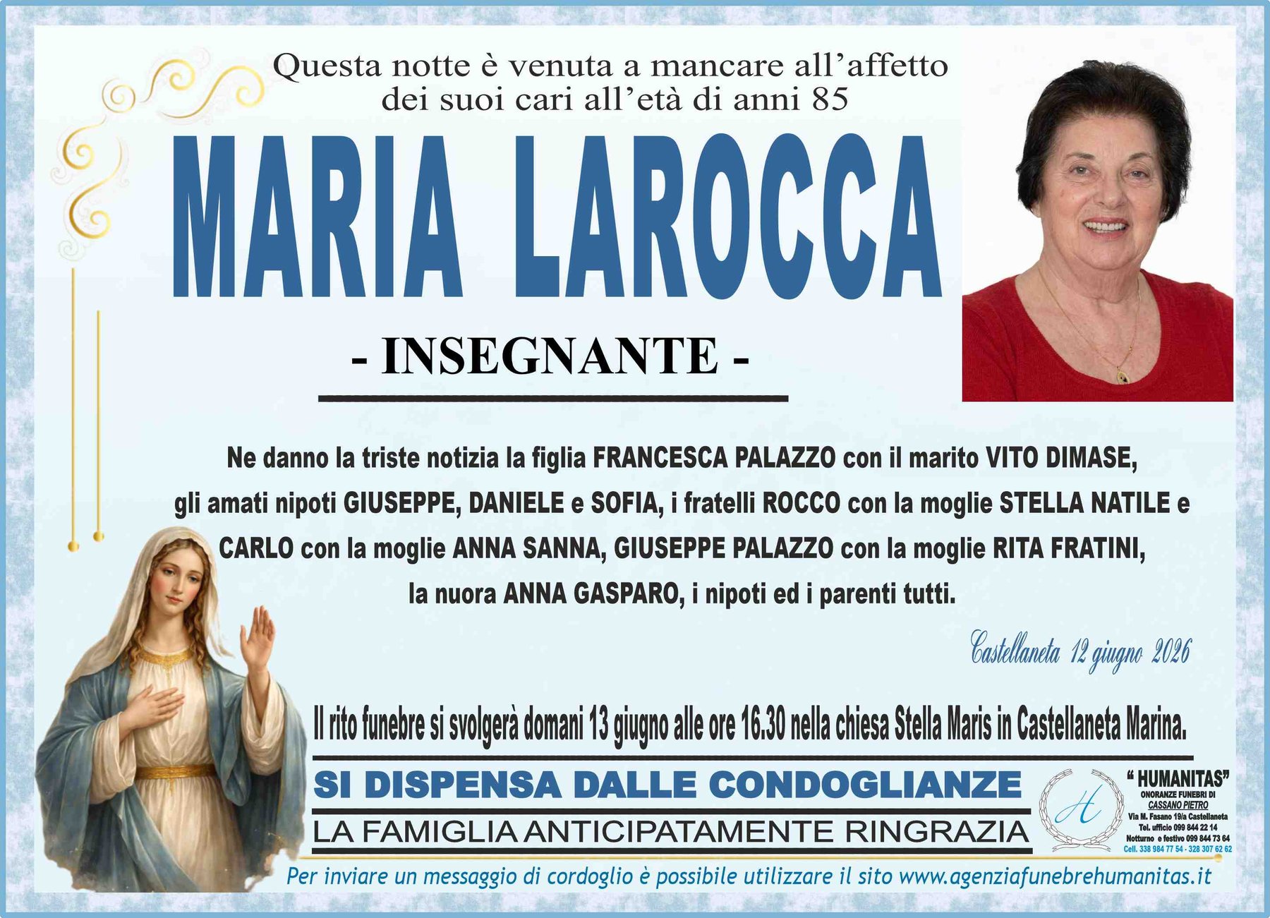 Manifesto funebre di Maria Larocca