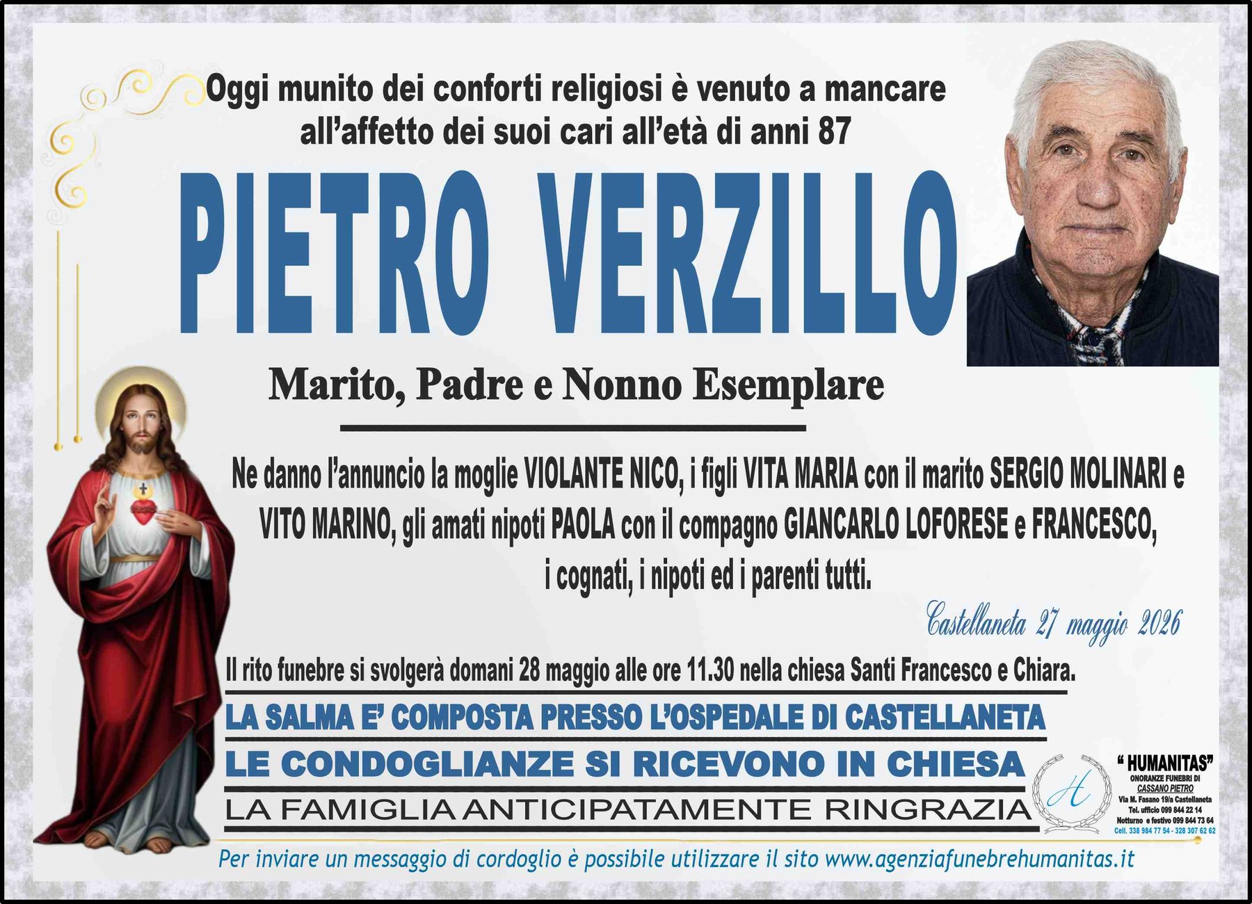 Manifesto funebre di Pietro Verzillo
