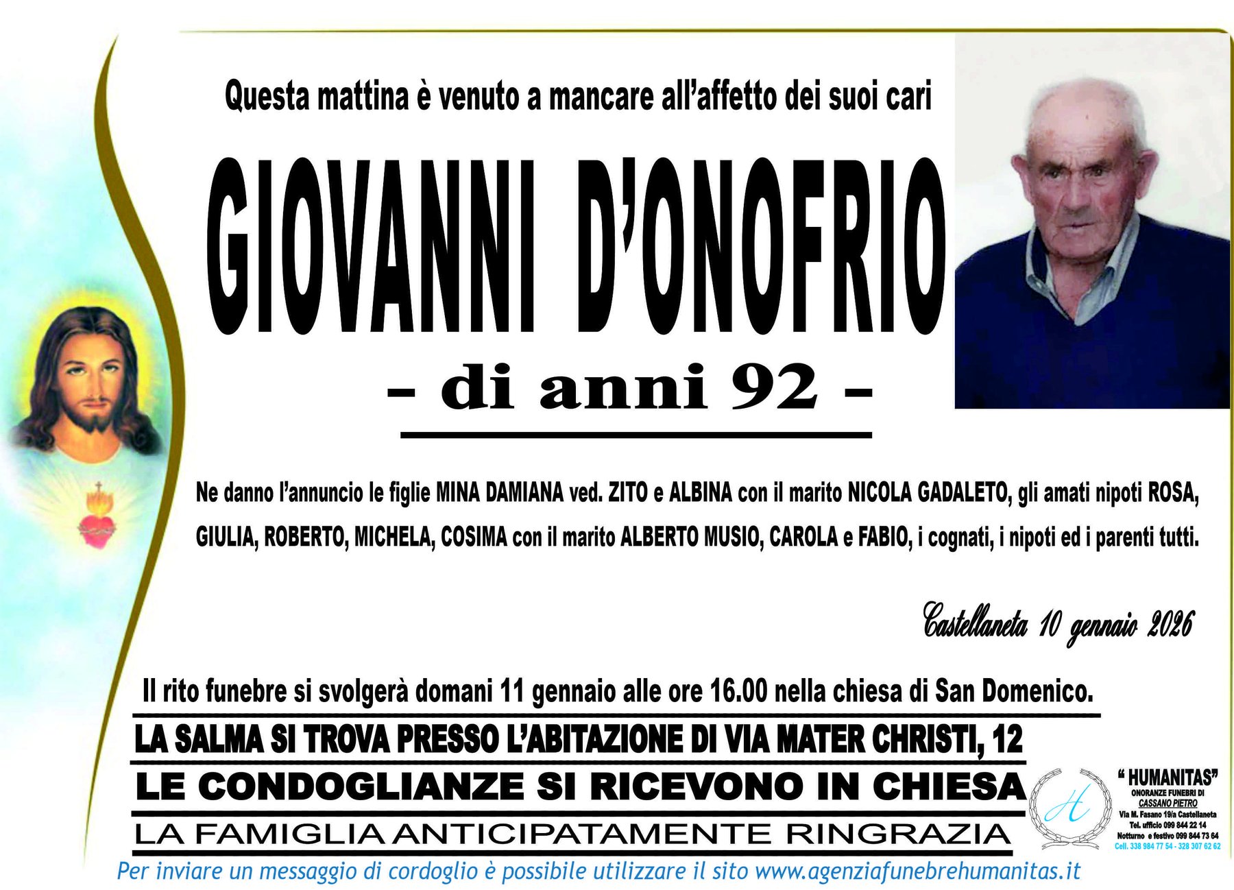 Manifesto funebre di Giovanni D'Onofrio