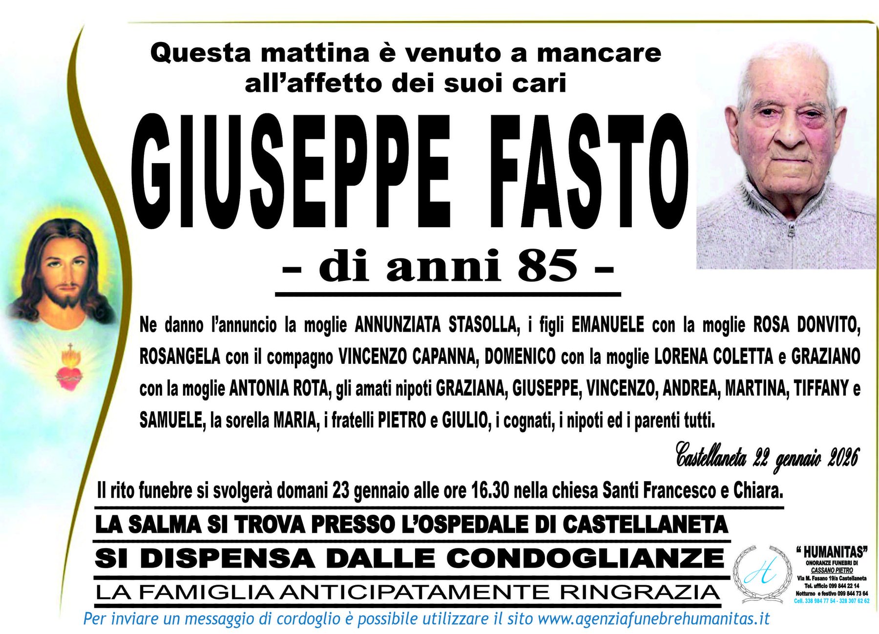 Manifesto funebre di Giuseppe Fasto