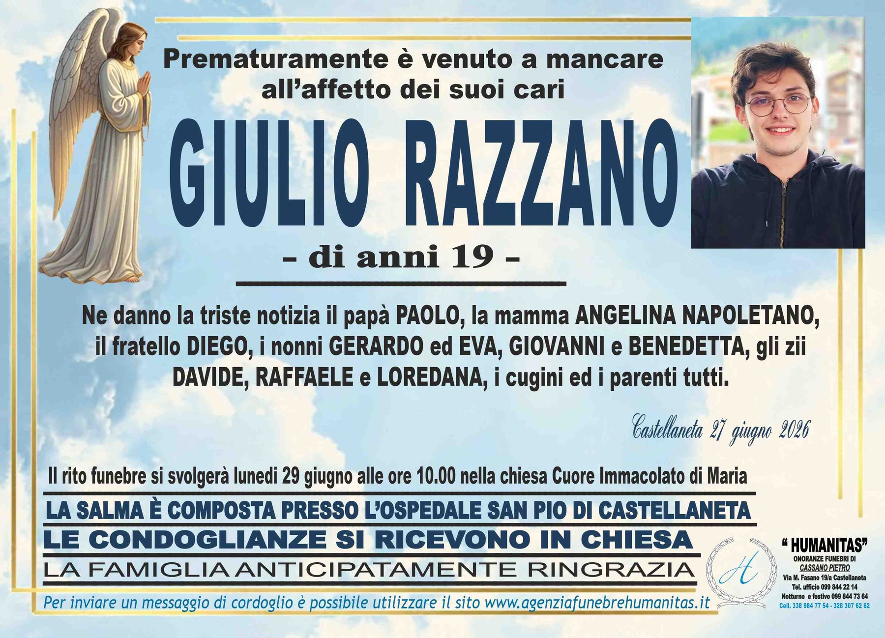 Manifesto funebre di Giulio Razzano