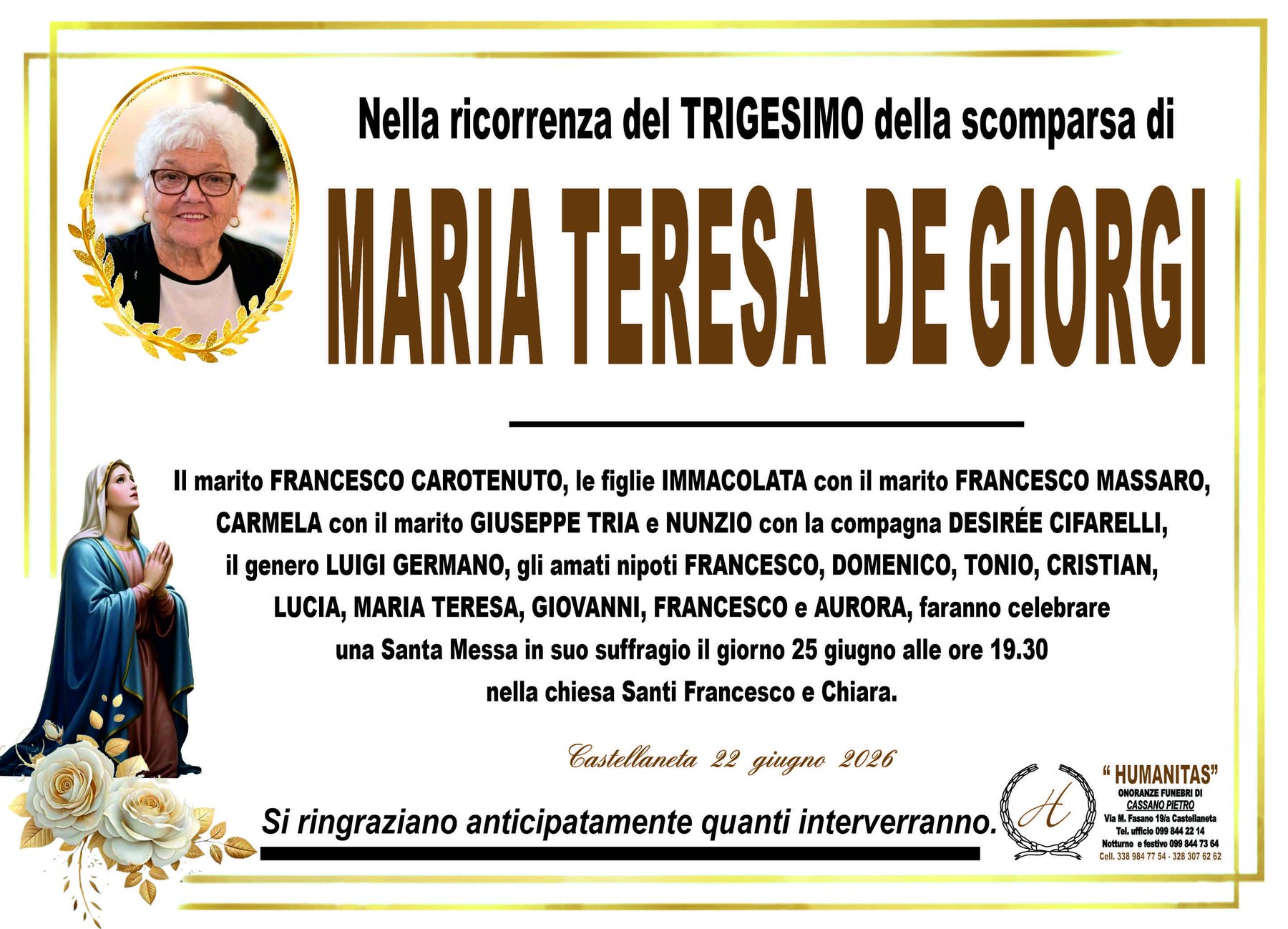 Manifesto di Maria Teresa De Giorgi